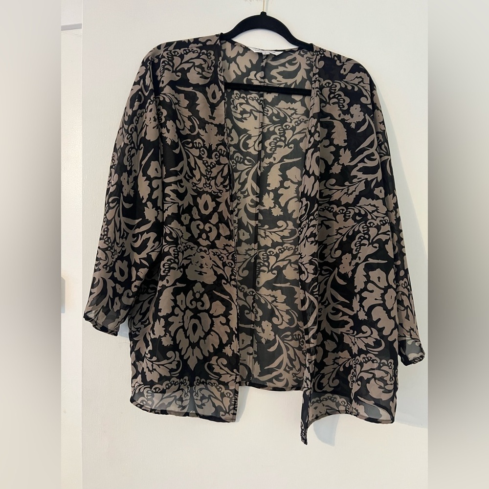 Black and Tan Floral Kimono Cardigan size L (F126) - Picture 1 of 6